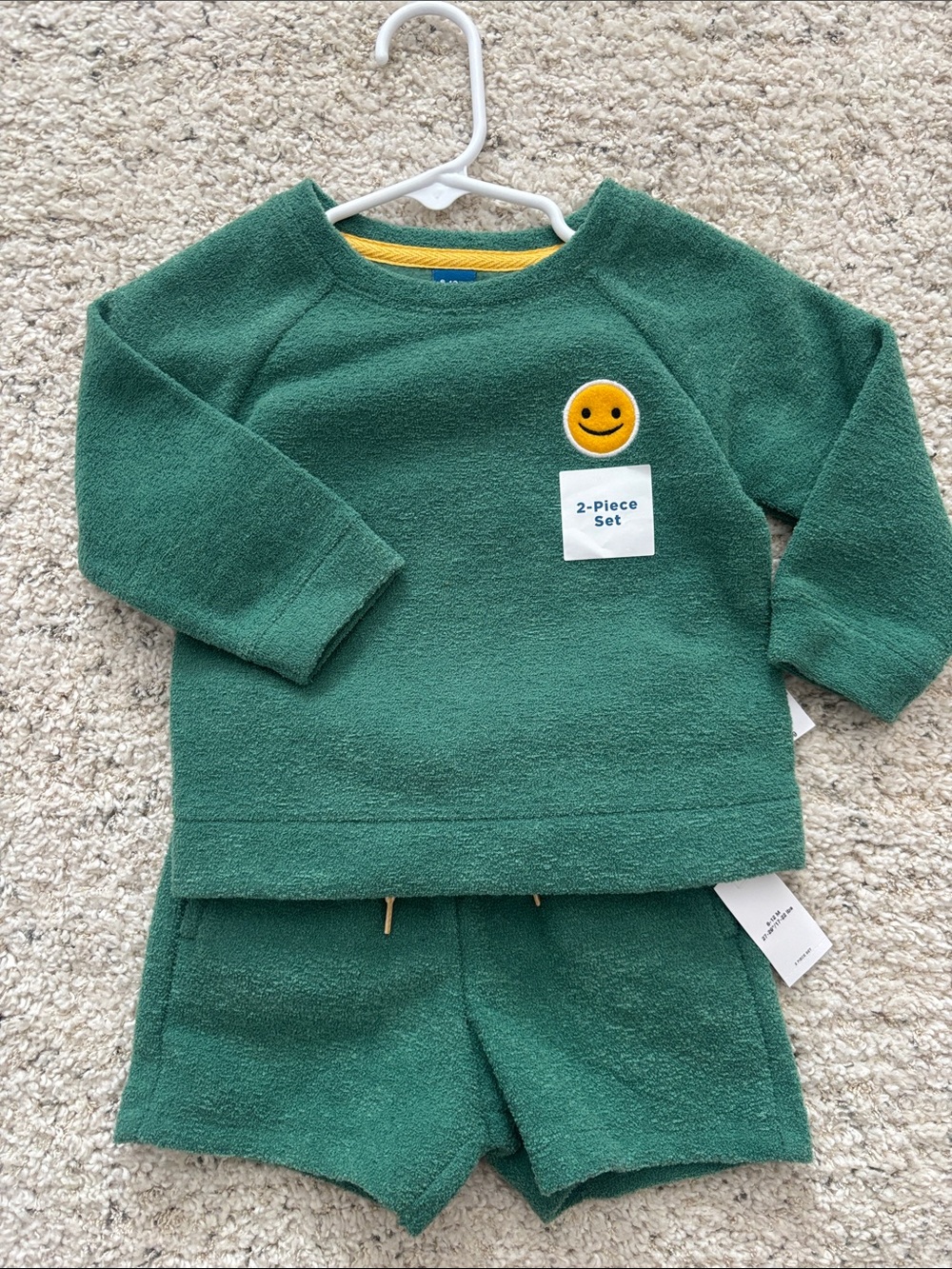 Old Navy Green Terry Cloth 2-Piece Short Set with Yellow Smiley Patch